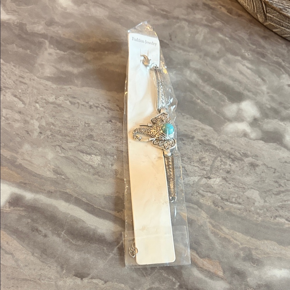 Silver Elephant Bracelet with Turquoise Accent - Picture 2 of 4